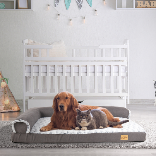 L-shape Pet Calming Bed Chaise Sofa Kennel Mat with Removable Plush Cover