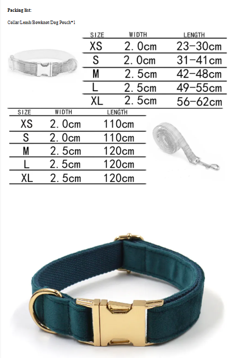 Velvet Gold Buckle Pet Collar & Leash Set